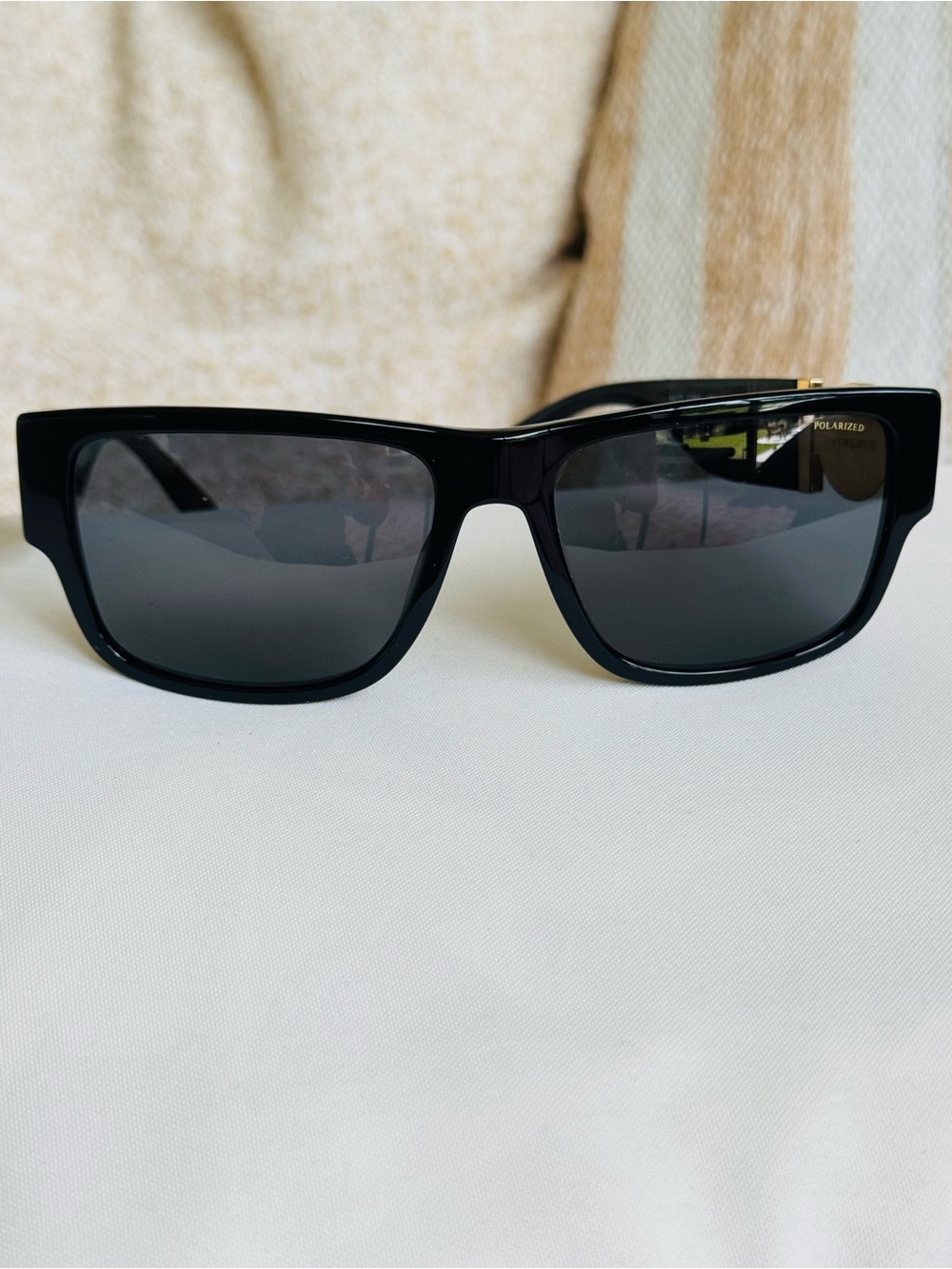 Versace Black Rectangular Polarized Men’s Sunglasses
